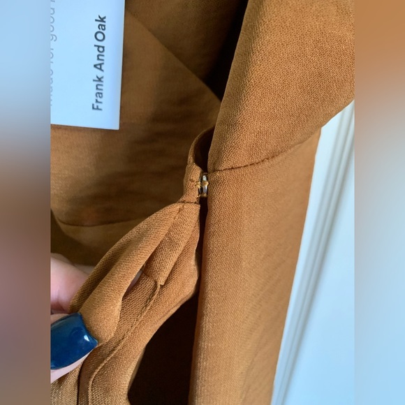 FRANK & OAK-crossover wrapped-tie velvet satin dress in Rich Chestnut-Size S NWT - Picture 7 of 11